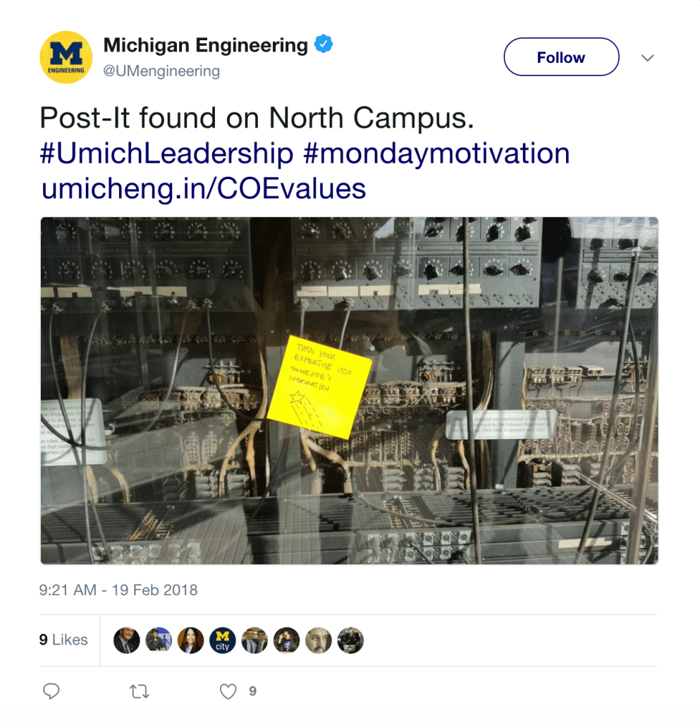 Values post-it notes campaign shared on social media.