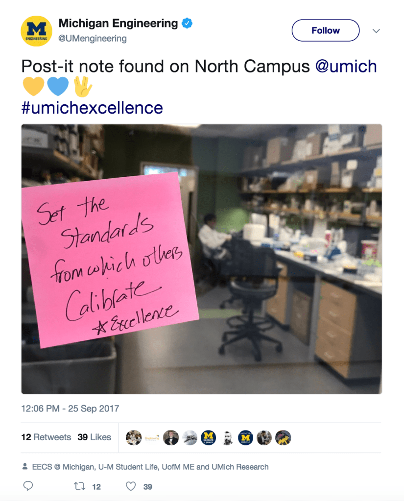 Values post-it notes campaign shared on social media.